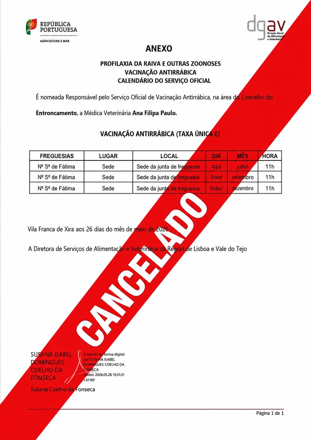 Aviso - Cancelamento da Vacinação Antirrábica